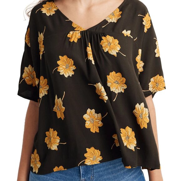 2/$30 Madewell Rhyme Top in Fall Flowers Olive Green Crop Oversized Boxy XXS - Picture 1 of 10